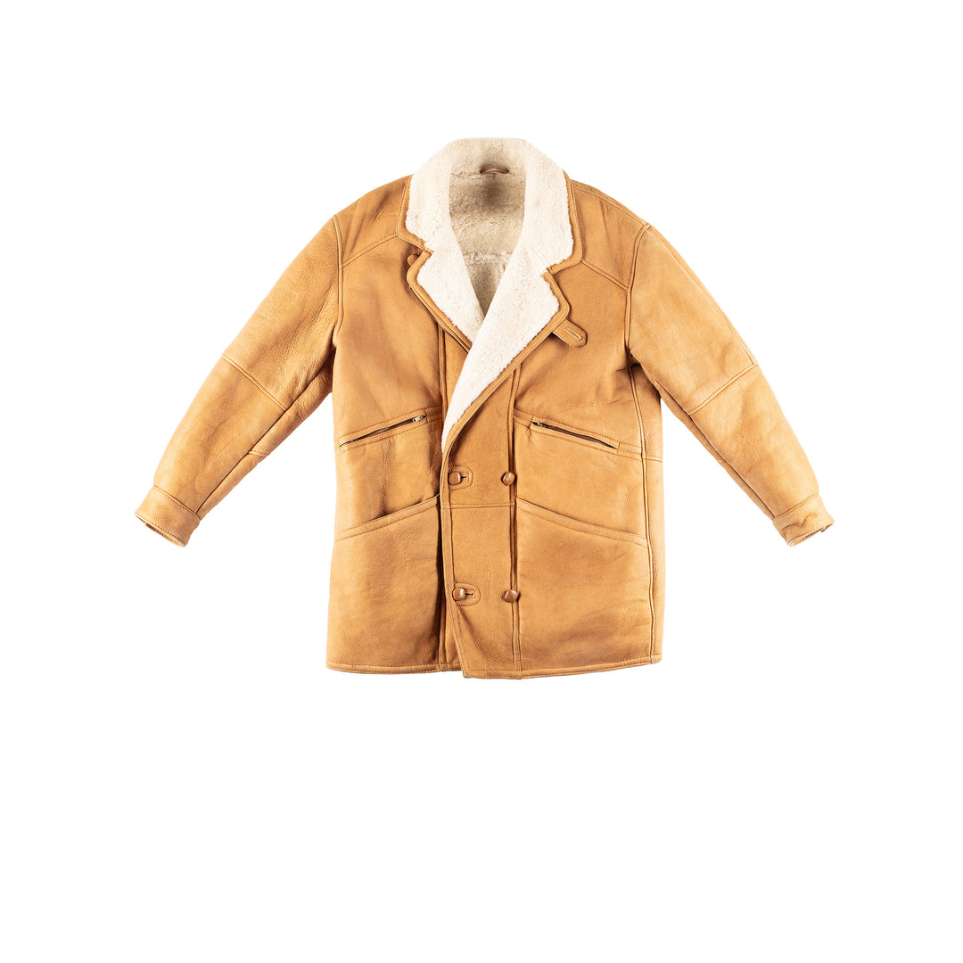 Vintage 80's Men Sheepskin Coat in Orange