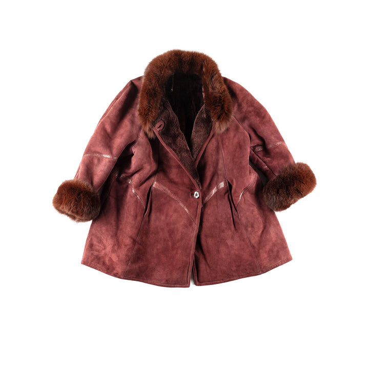 Vintage 80's Women Sheepskin Coat in Red