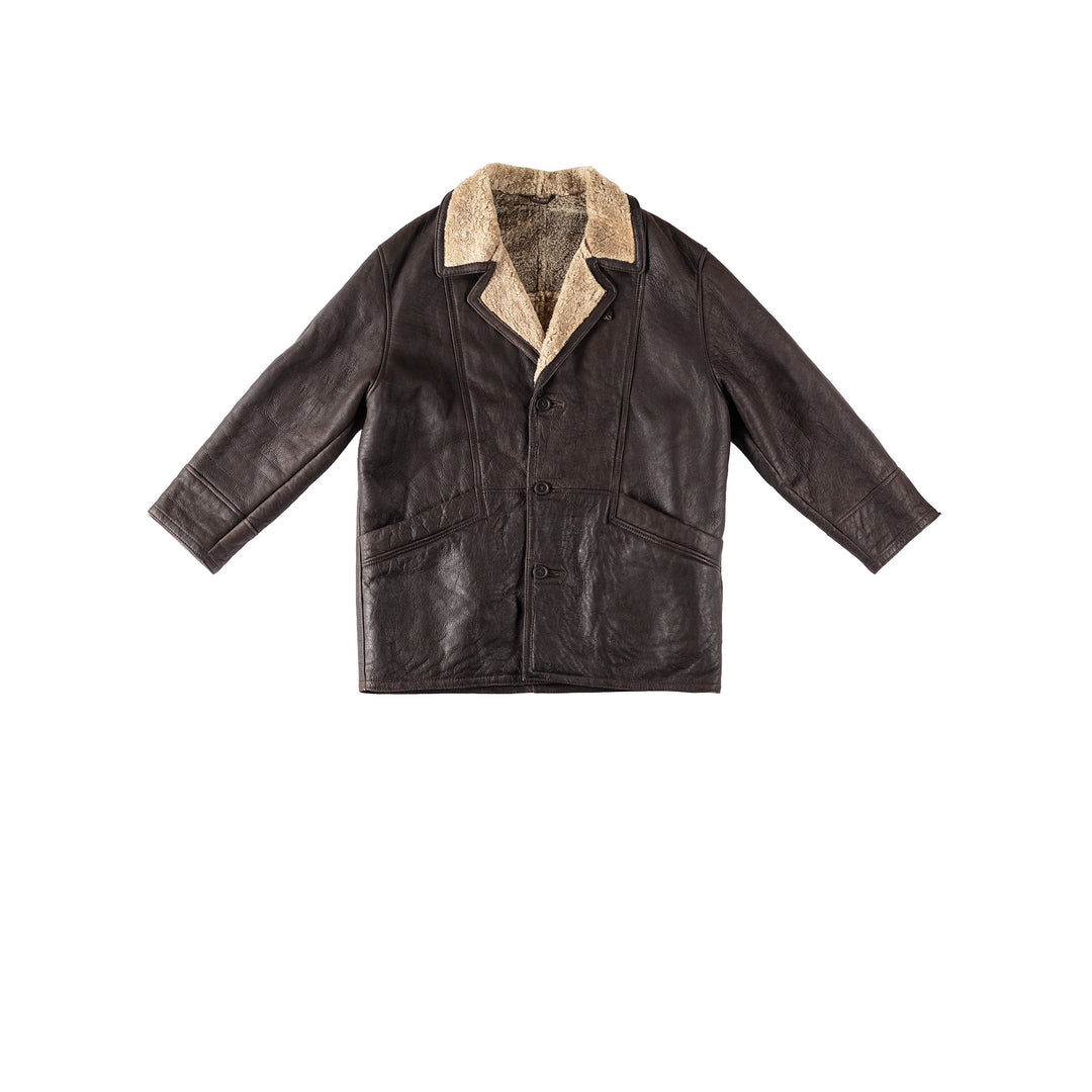 Vintage 80's Men Sheepskin Coat in BrownVN358