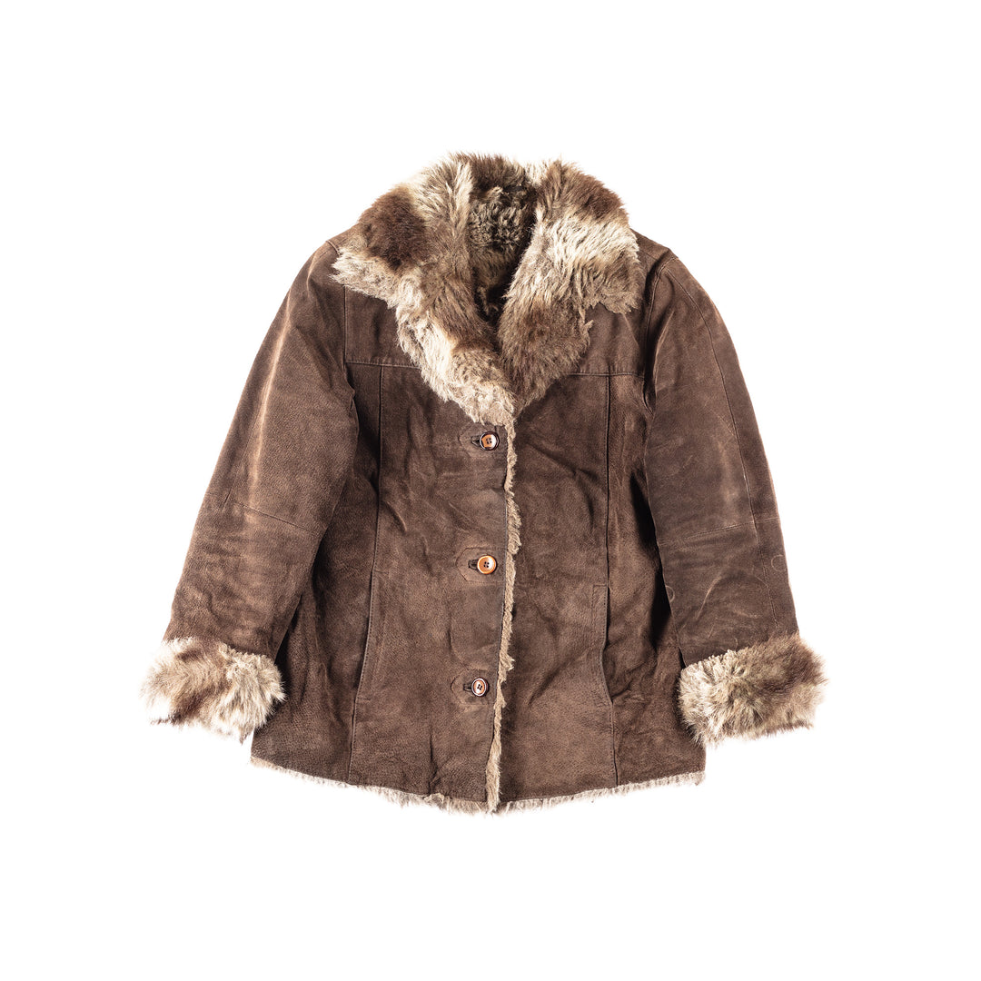 Vintage 90's Women Faux Sheepskin Coat in Brown