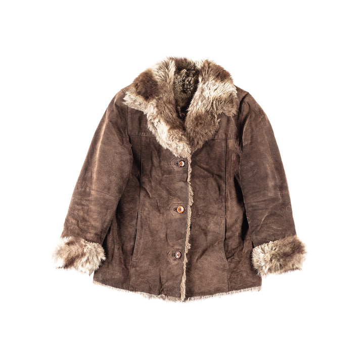 Vintage 90's Women Faux Sheepskin Coat in Brown