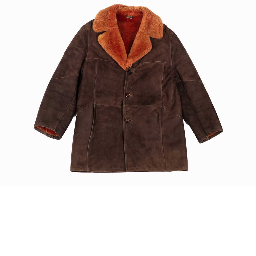 Vintage 70's Men Sheepskin Shearling Coat in Brown
