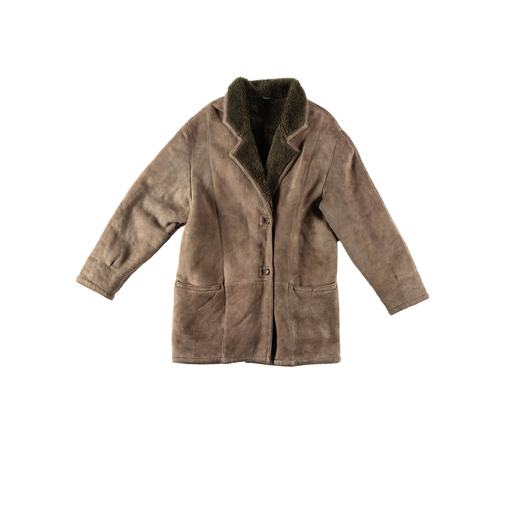 Vintage 80's Women Sheepskin Coat in KhakiMN146