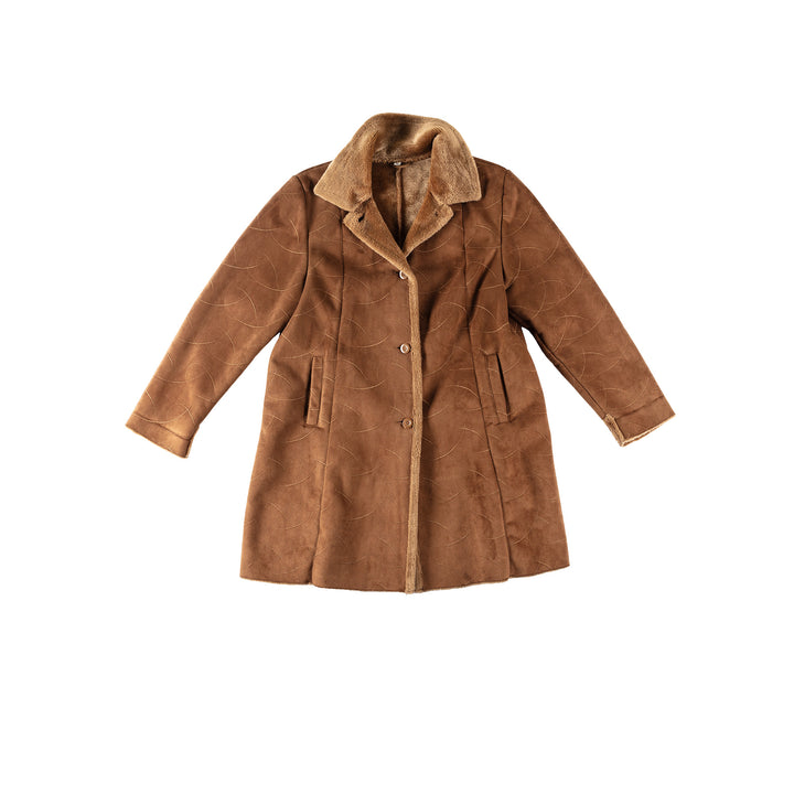 Vintage 80's Women Faux Sheepskin Coat in BrownMN177