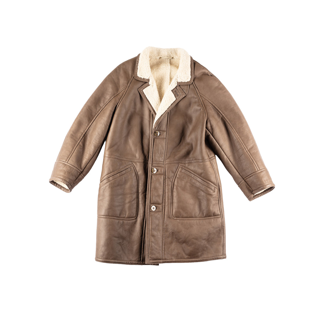 Vintage 80's Men Sheepskin Coat in Brown