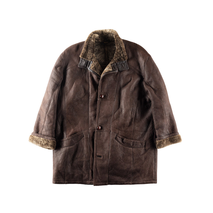 Vintage 80's Men Sheepskin Coat in Brown