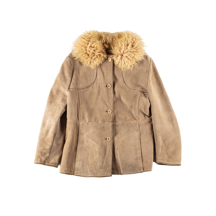 Vintage 90's Women Faux Sheepskin Coat in Beige