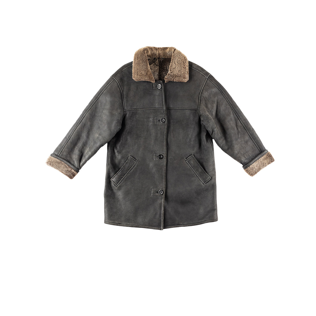 Vintage 80's Women Sheepskin Coat in Gray
