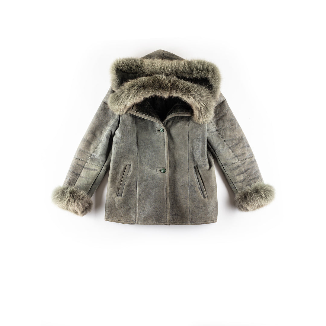 Vintage 70's Women Sheepskin Vest in GrayMN252