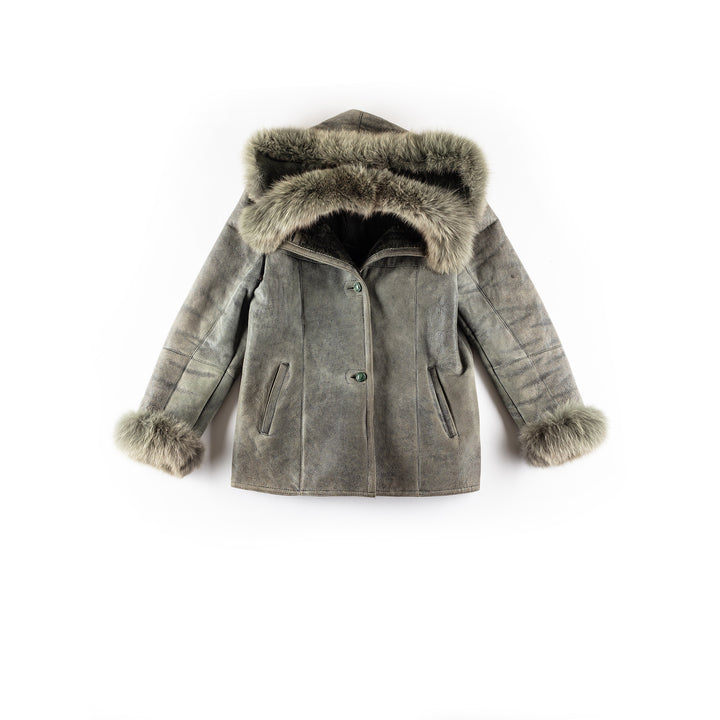 Vintage 70's Women Sheepskin Vest in GrayMN252