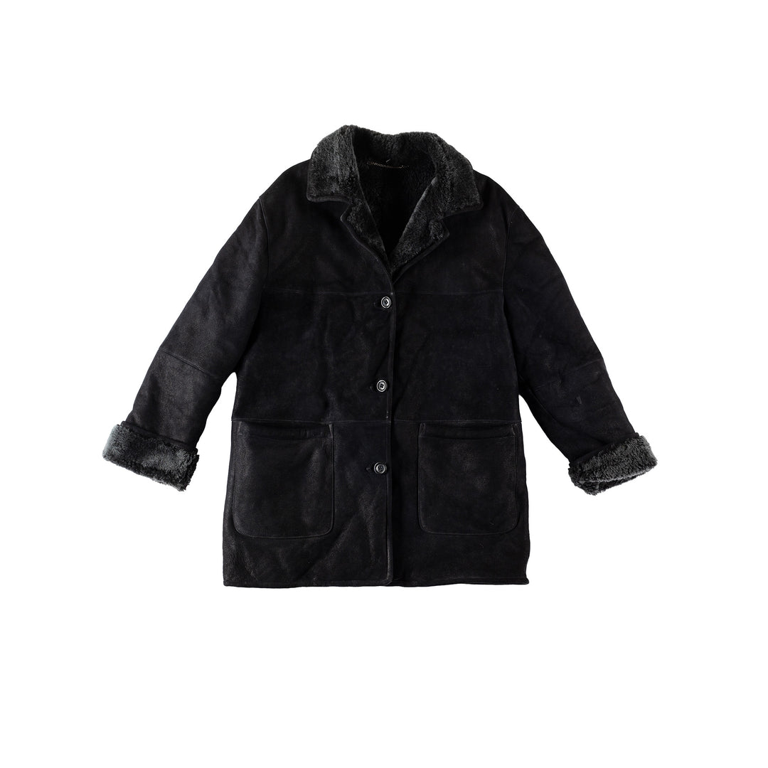 Vintage 80's Women Sheepskin Coat in BlackMN530