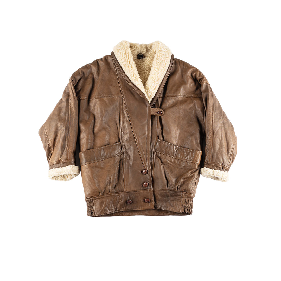 Vintage 80's Women Faux Sheepskin Coat in Brown