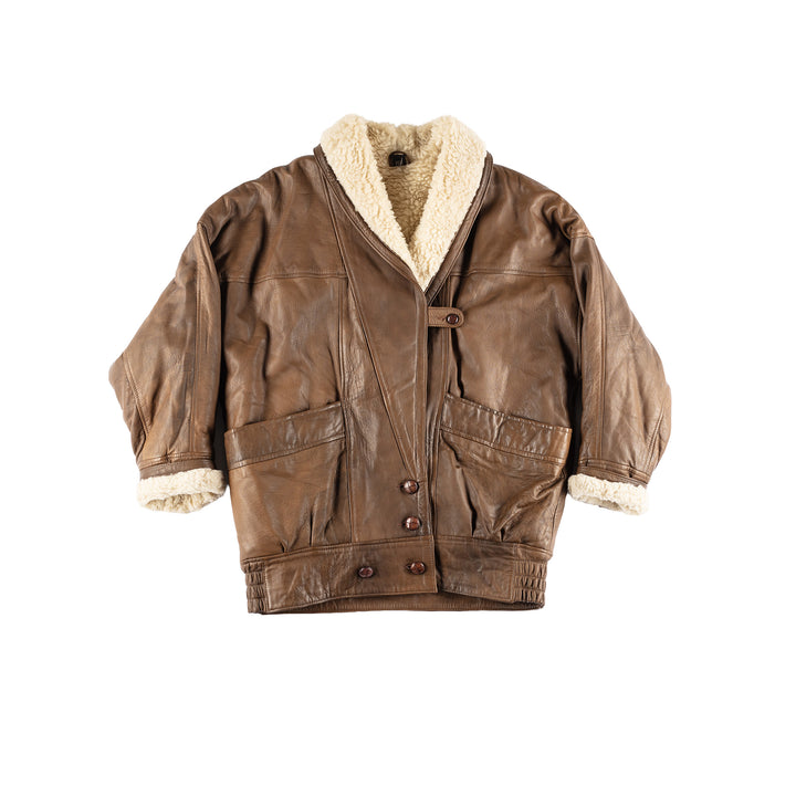 Vintage 80's Women Faux Sheepskin Coat in Brown