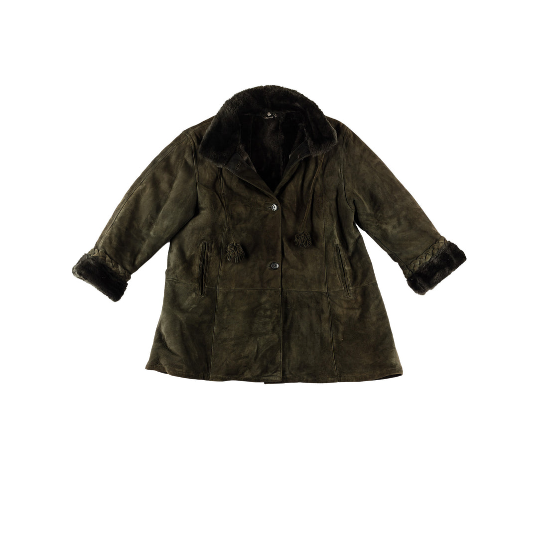 Vintage 80's Women Sheepskin Coat in GreenMN661