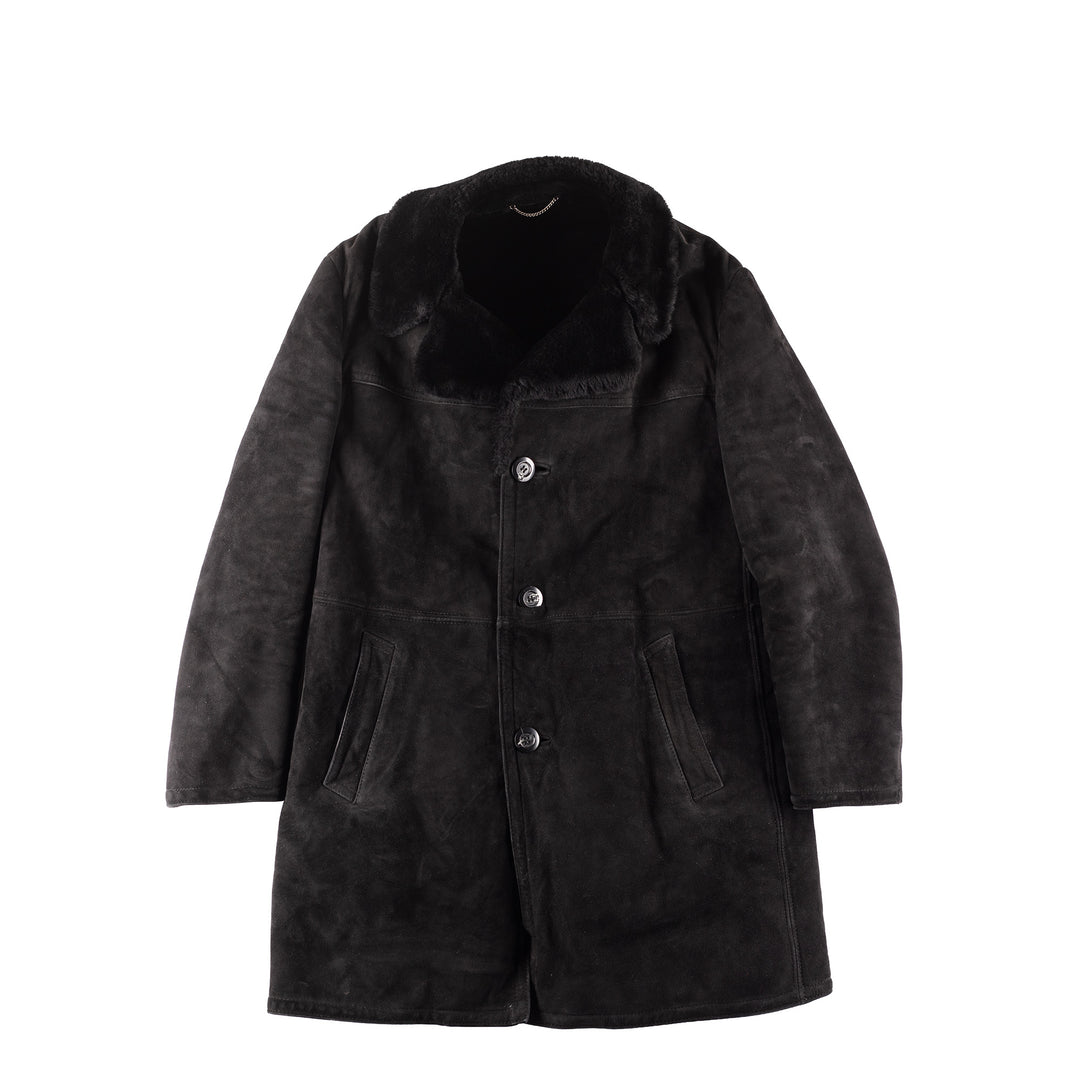 Vintage 80's Men Sheepskin Coat in Black