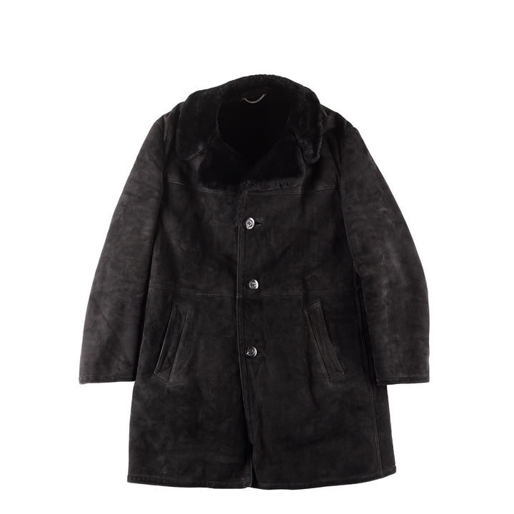 Vintage 80's Men Sheepskin Coat in Black