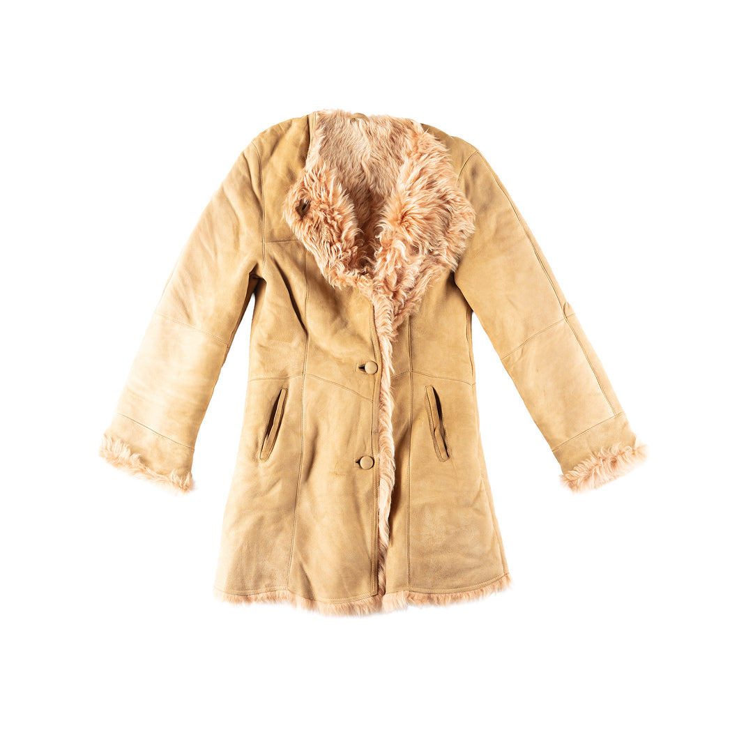 Vintage 90's Women Sheepskin Coat in Beige