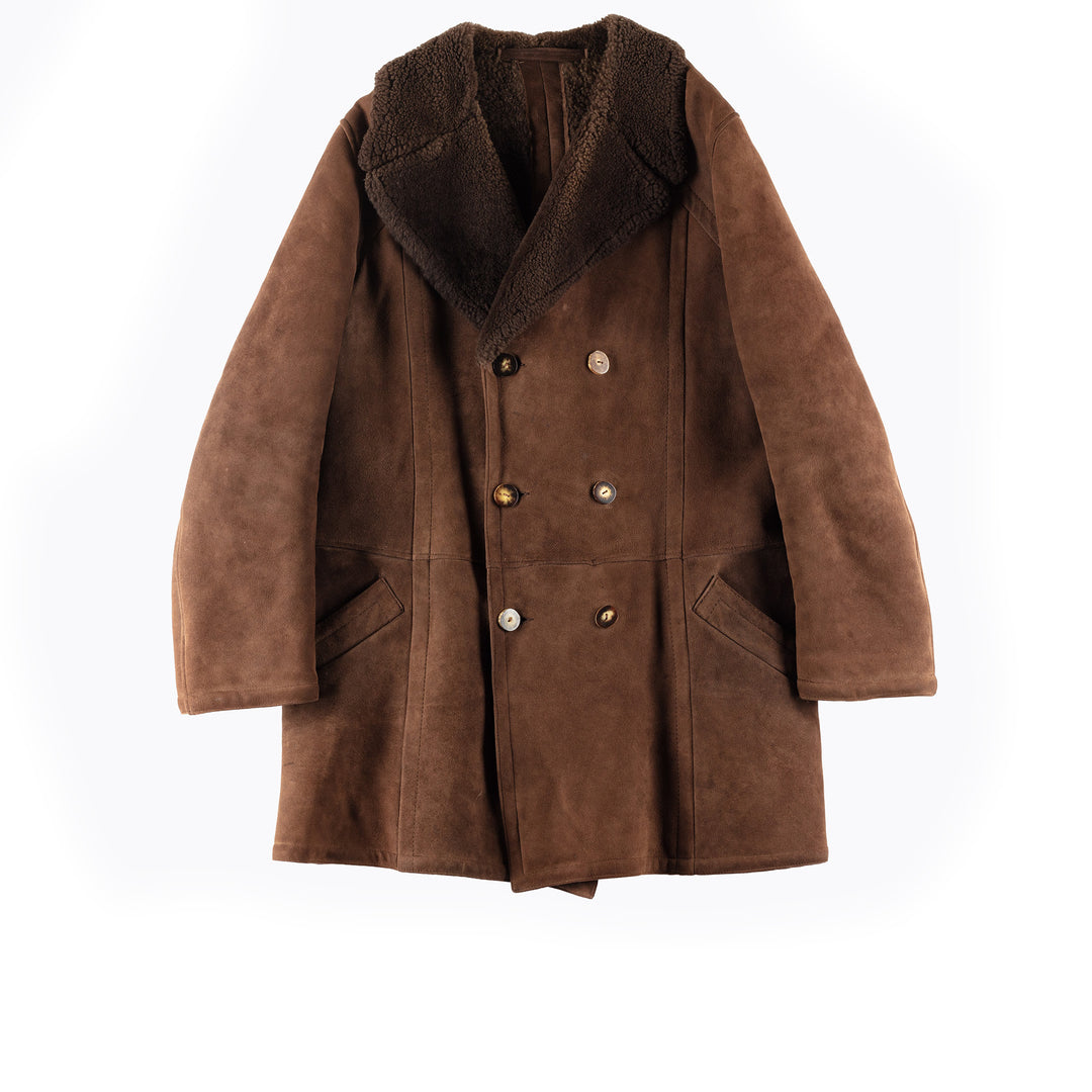 Vintage 70's Men Sheepskin Shearling Coat in Brown