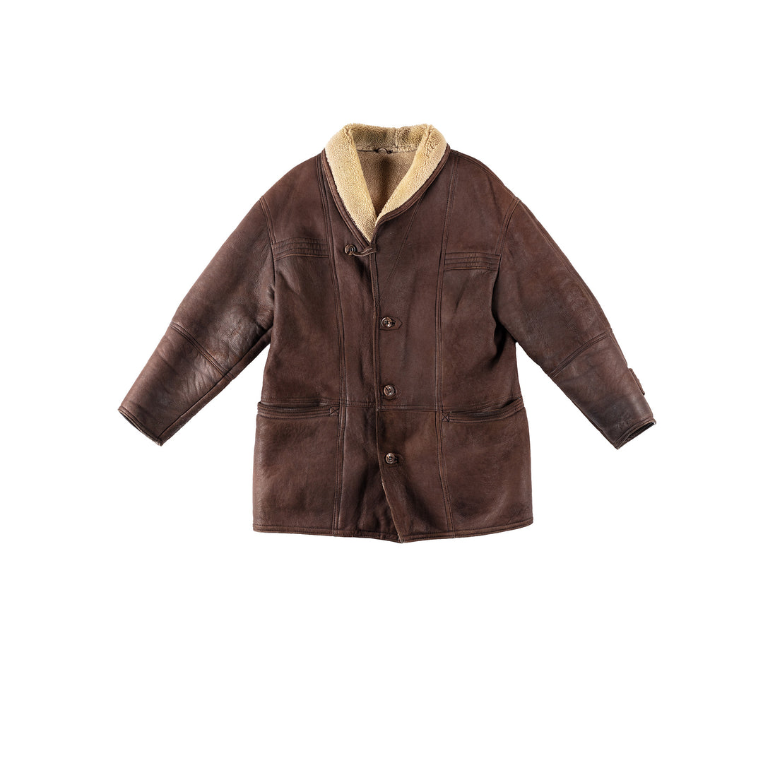 Vintage 80's Men Sheepskin Coat in BrownVN115