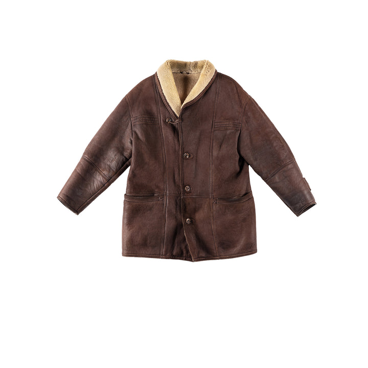Vintage 80's Men Sheepskin Coat in BrownVN115