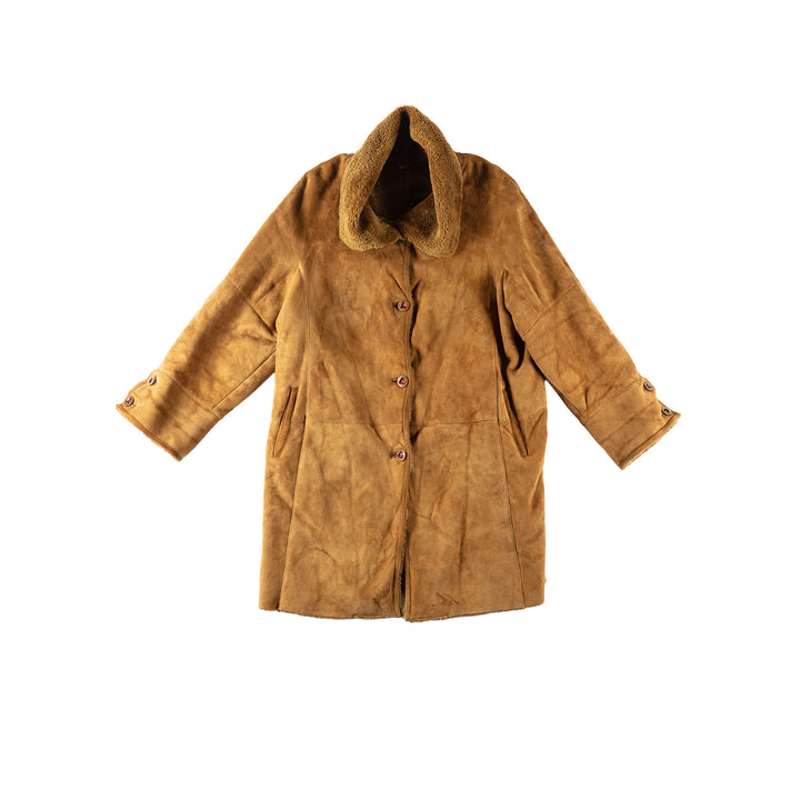 Vintage 80's Women Faux Sheepskin Coat in BrownMN169