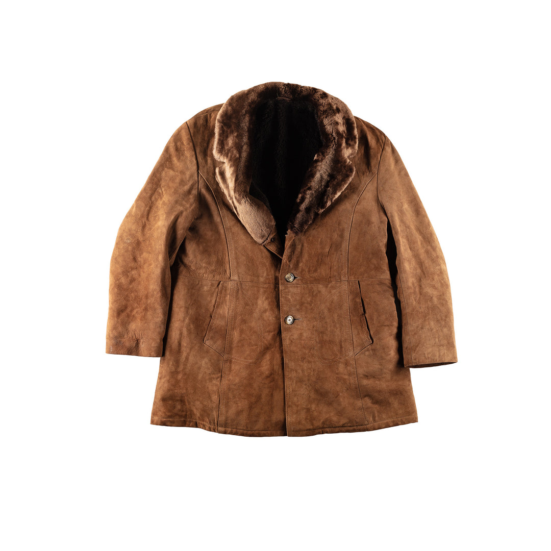 Vintage 90's Men Faux Sheepskin Coat in BrownVN173