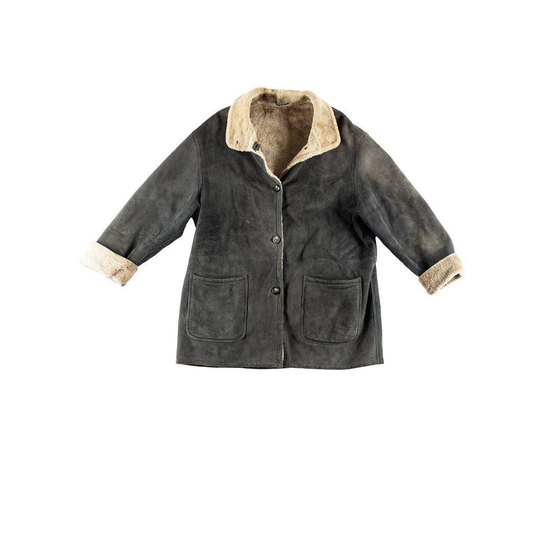 Vintage 80's Women Sheepskin Coat in GrayMN433