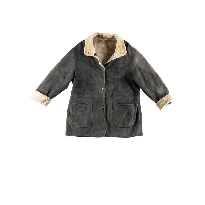 Vintage 80's Women Sheepskin Coat in GrayMN433