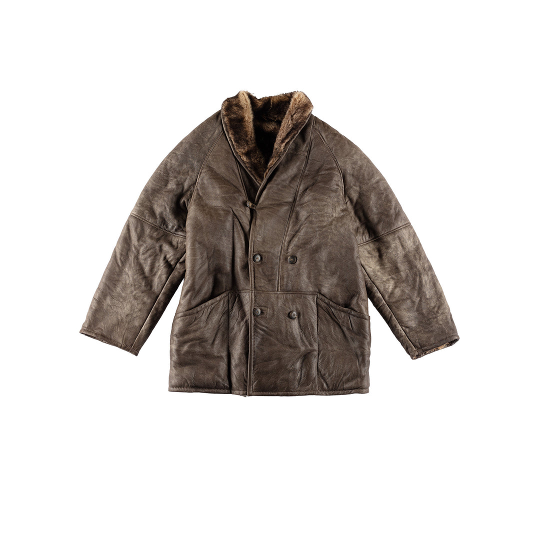 Vintage 80's Men Sheepskin Coat in BrownVN473