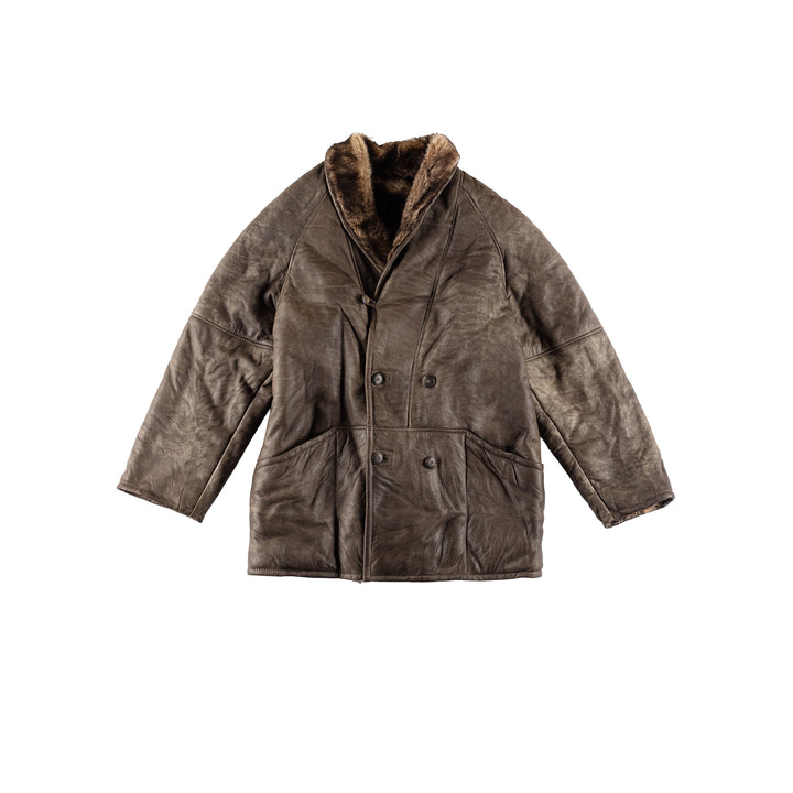 Vintage 80's Men Sheepskin Coat in BrownVN473