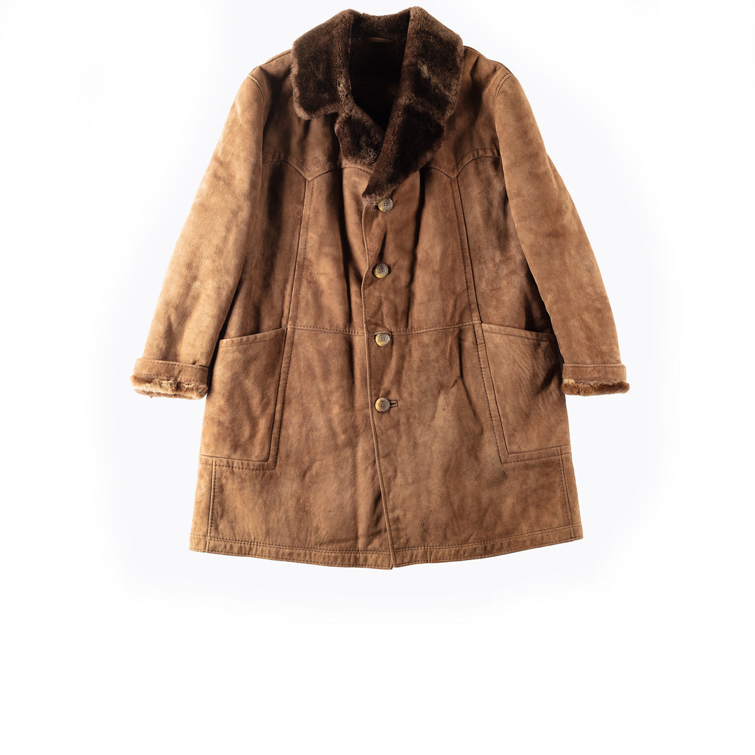 Vintage 70's Men Sheepskin Shearling Coat in Brown