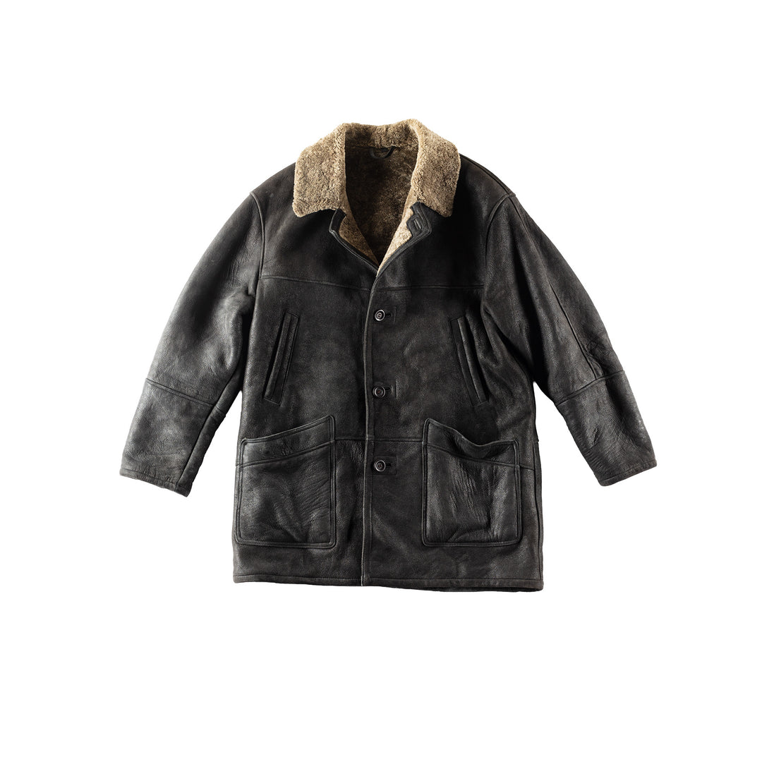 Vintage 80's Men Sheepskin Coat in Black