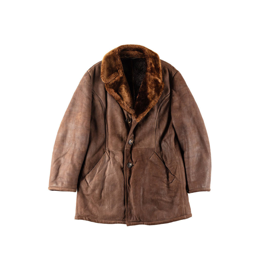 Vintage 80's Men Sheepskin Coat in Brown