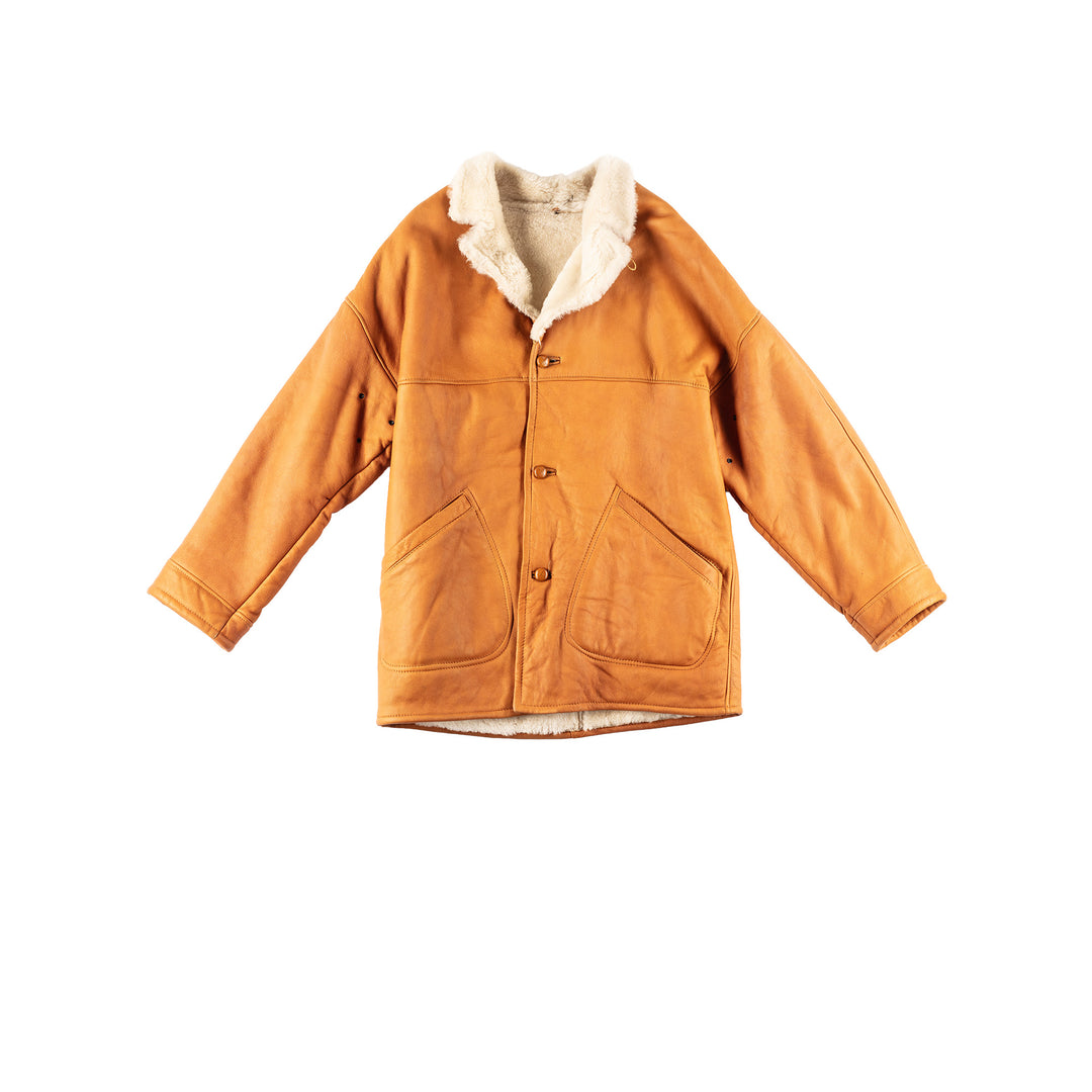 Vintage 70's Men Sheepskin Coat in Orange
