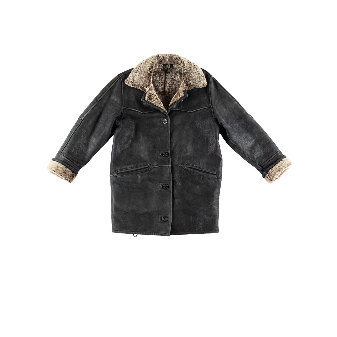 Vintage 80's Women Sheepskin Coat in BlackMN395