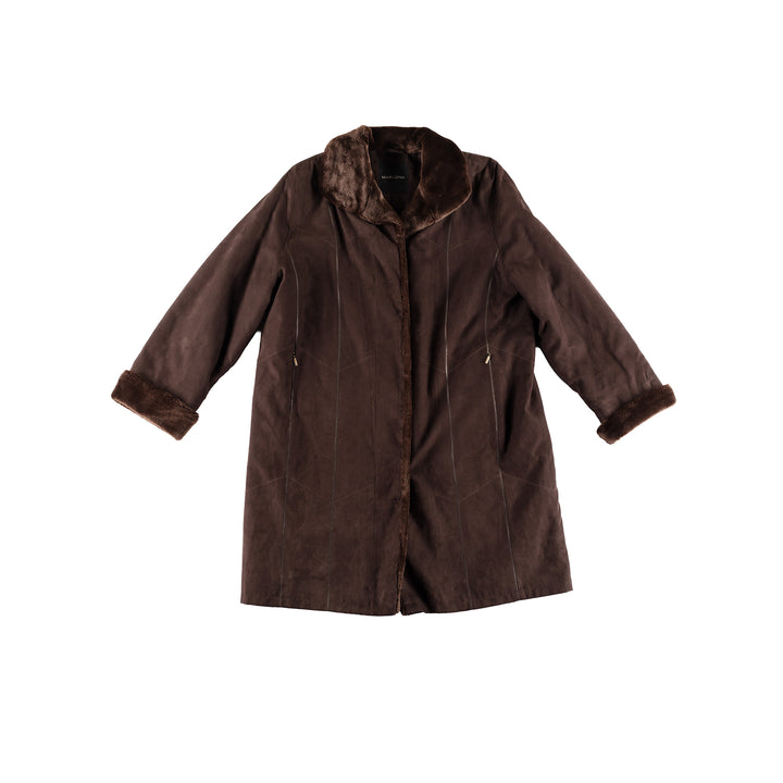 Vintage 80's Women Suede Sherpa Coat in BrownMN385