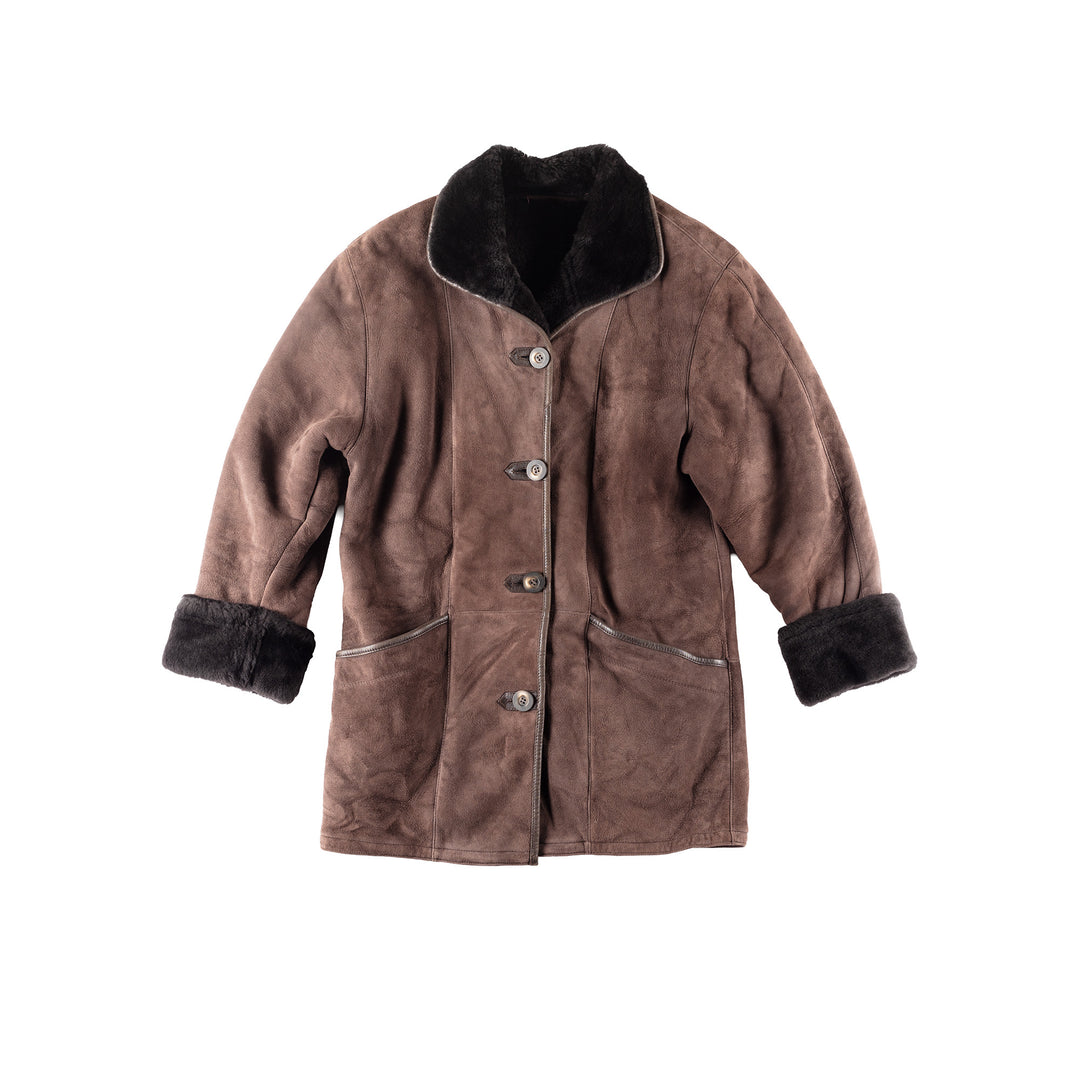 Vintage 90's Women Sheepskin Coat in Brown
