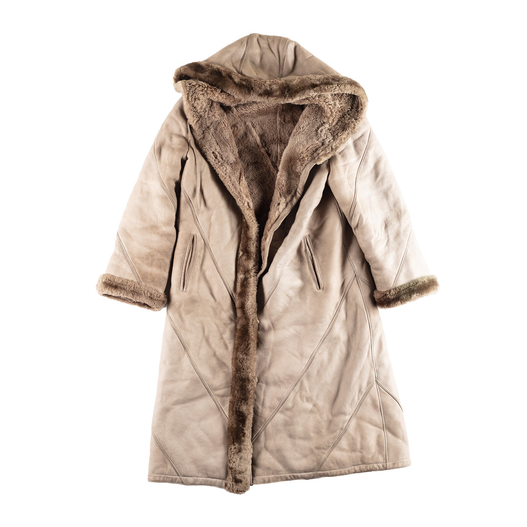 Vintage 80's Women Sheepskin Coat in Beige