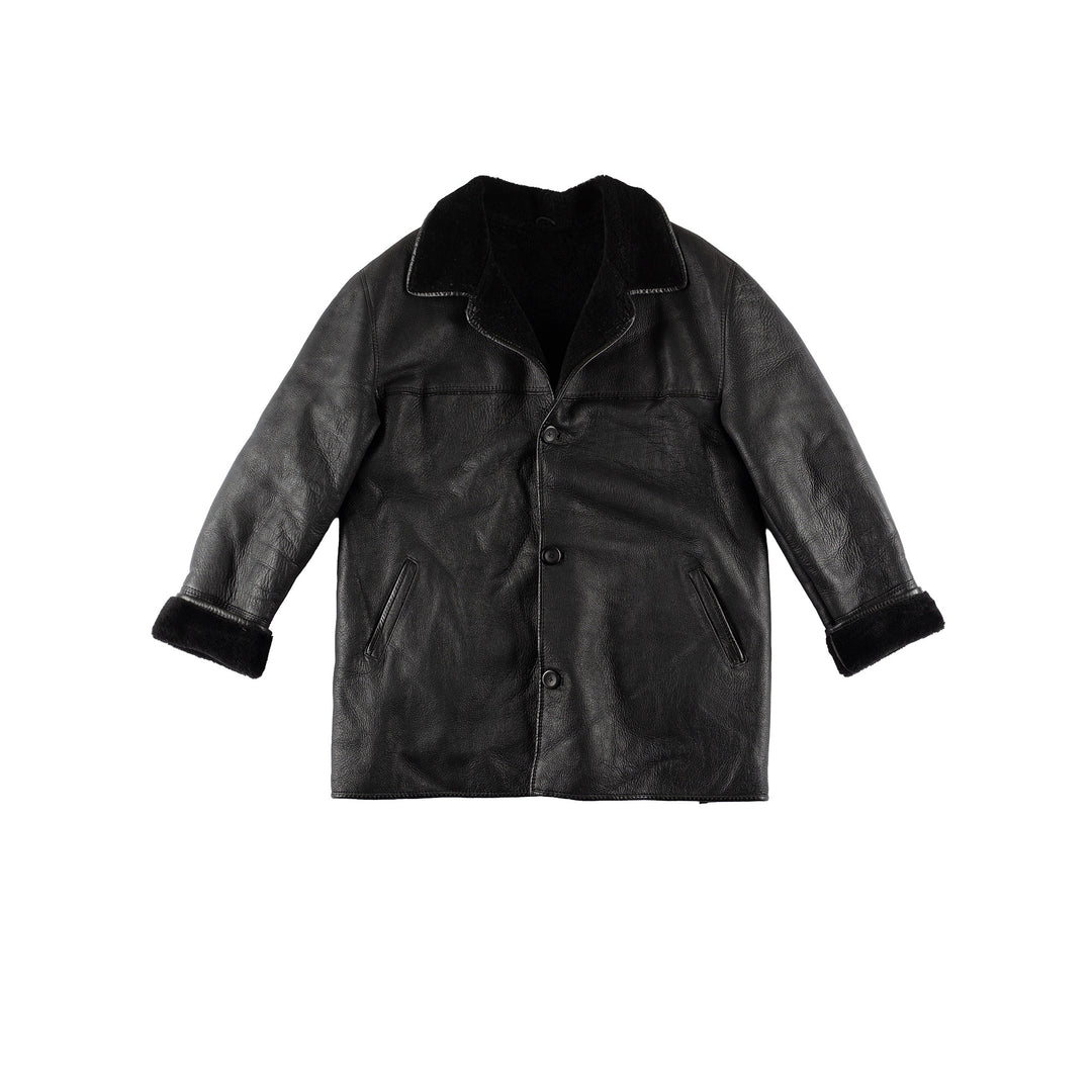 Vintage 80's Men Sheepskin Coat in BlackVN485
