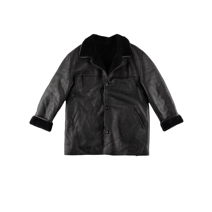 Vintage 80's Men Sheepskin Coat in BlackVN485