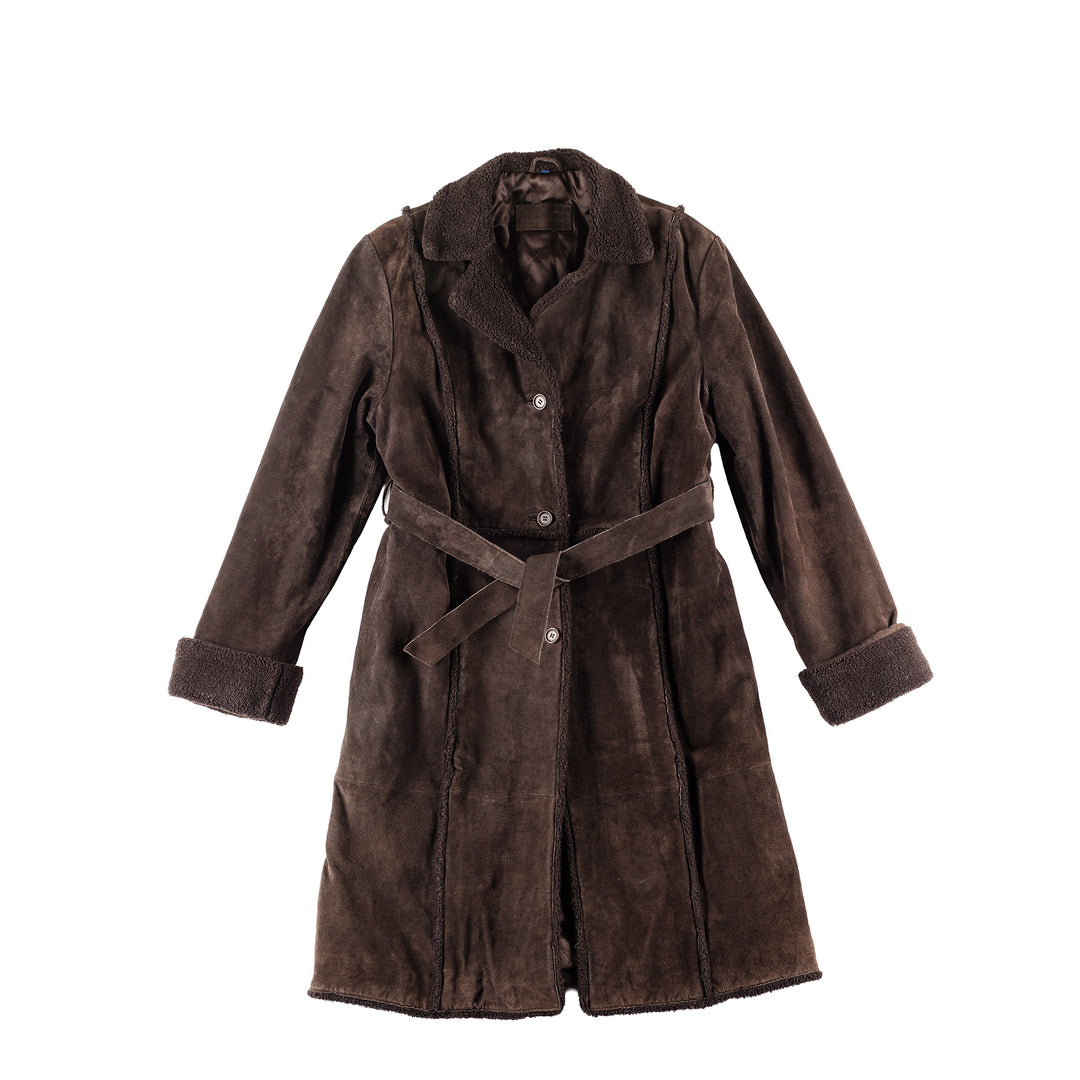 Vintage 90's Women Faux Sheepskin Coat in Brown