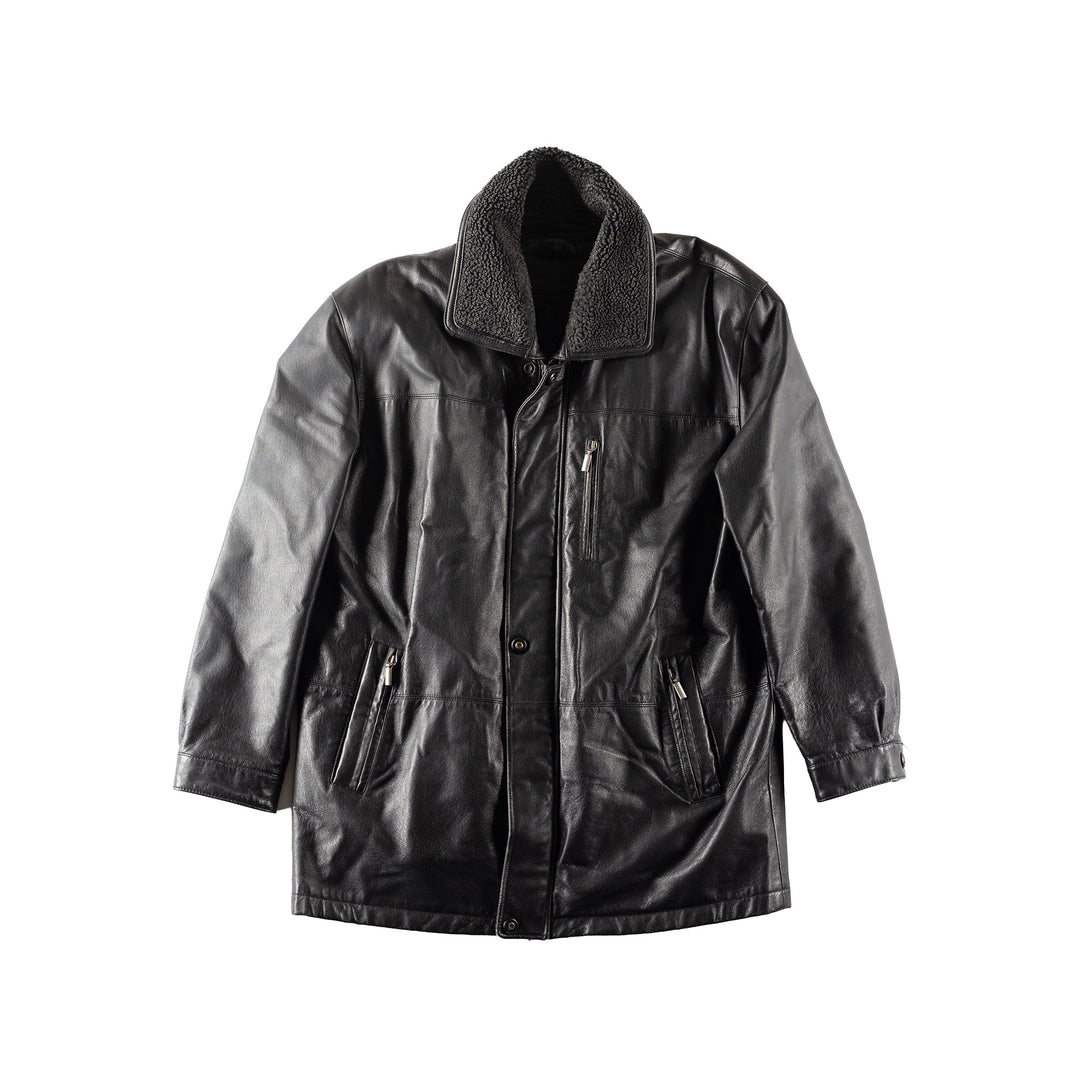Vintage 90's Men Faux Sheepskin Coat in Black