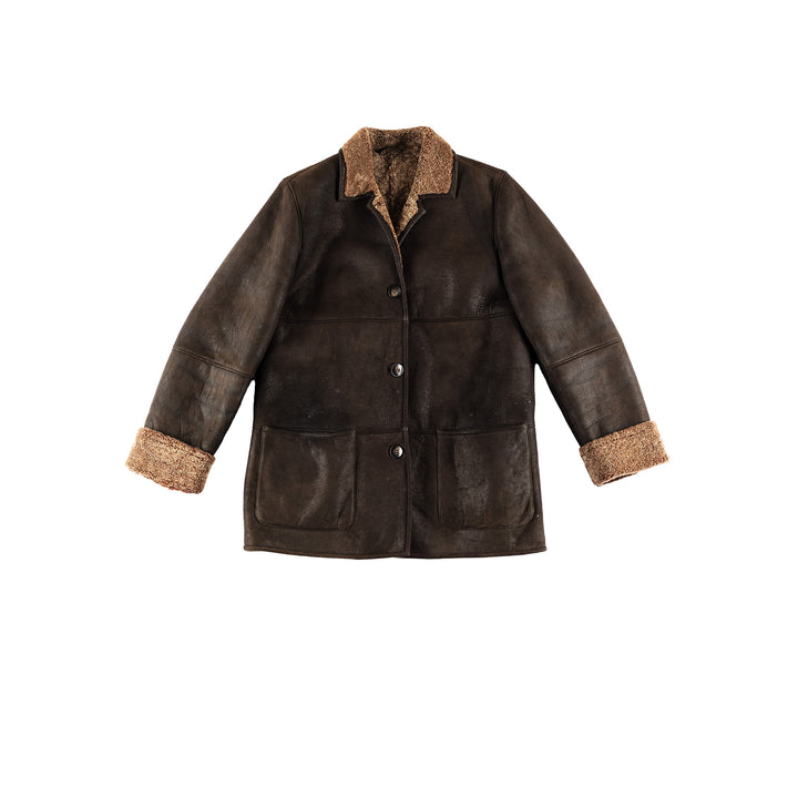 Vintage 80's Women Sheepskin Coat in BrownMN401