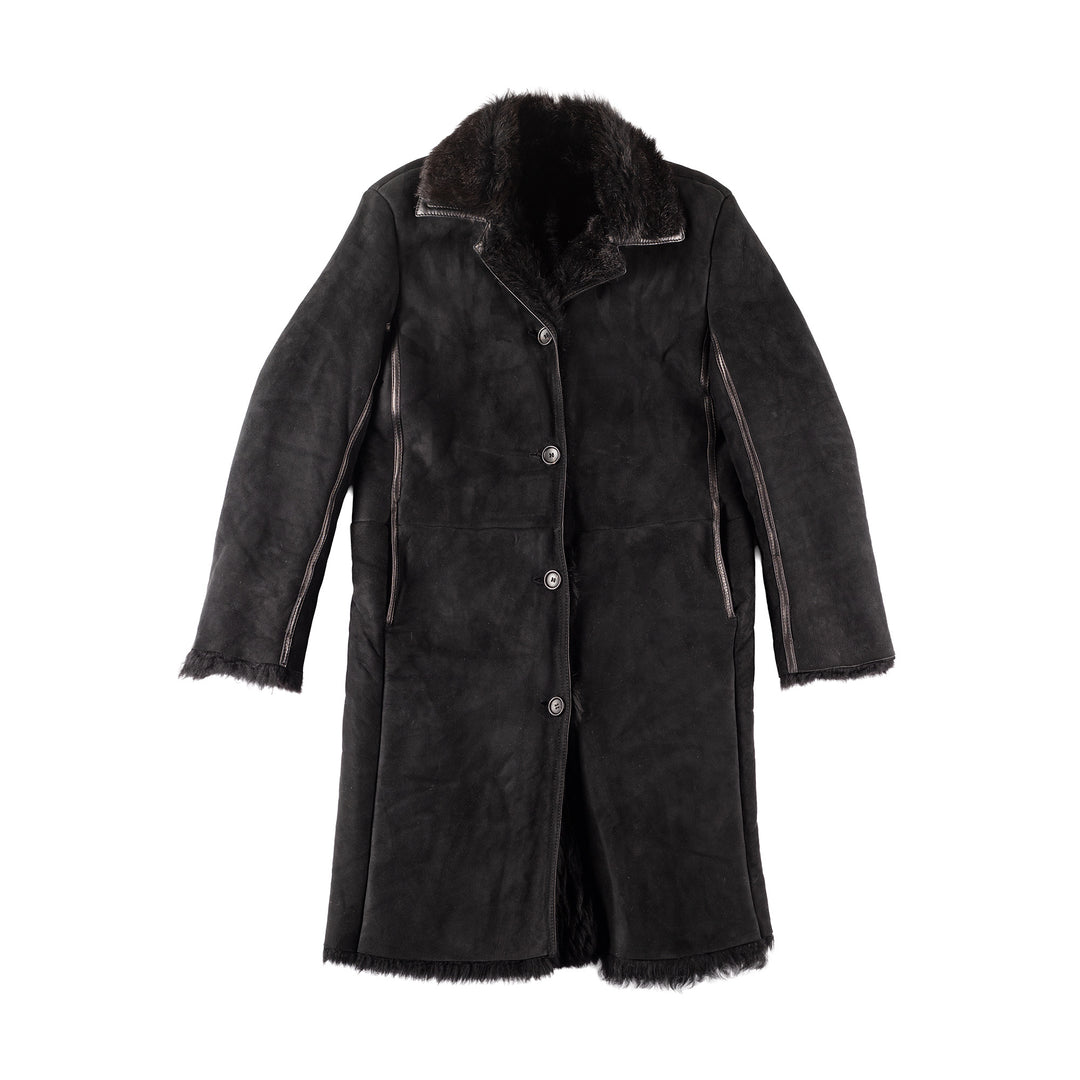 Vintage 90's Women Sheepskin Shearling Coat in Black