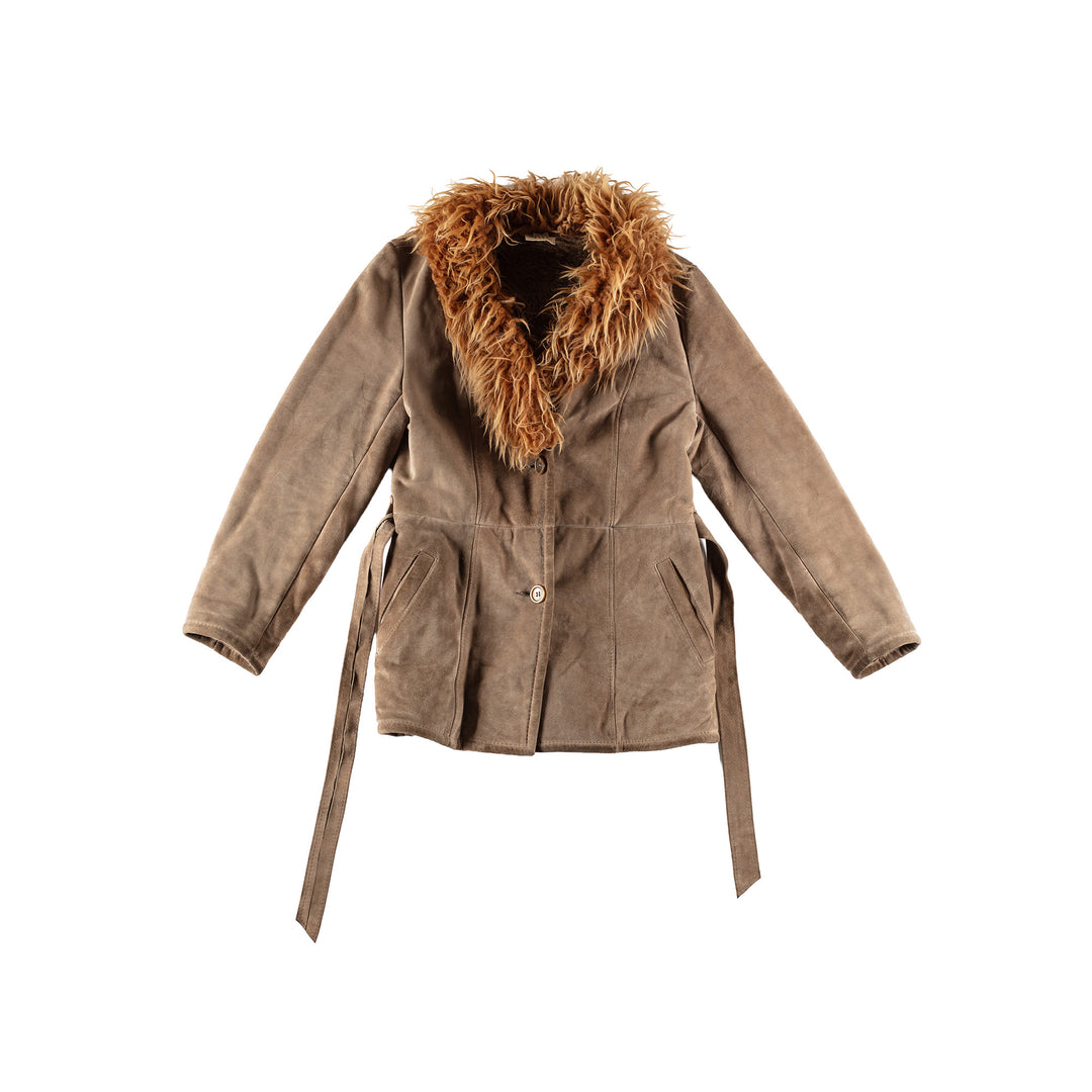 Vintage 70's Women Faux Sheepskin Coat in BeigeMN677