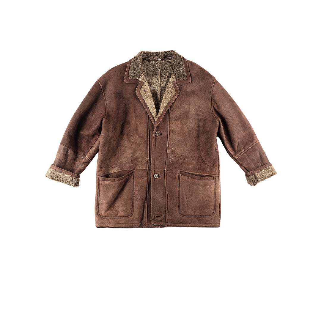 Vintage 80's Men Sheepskin Coat in Brown