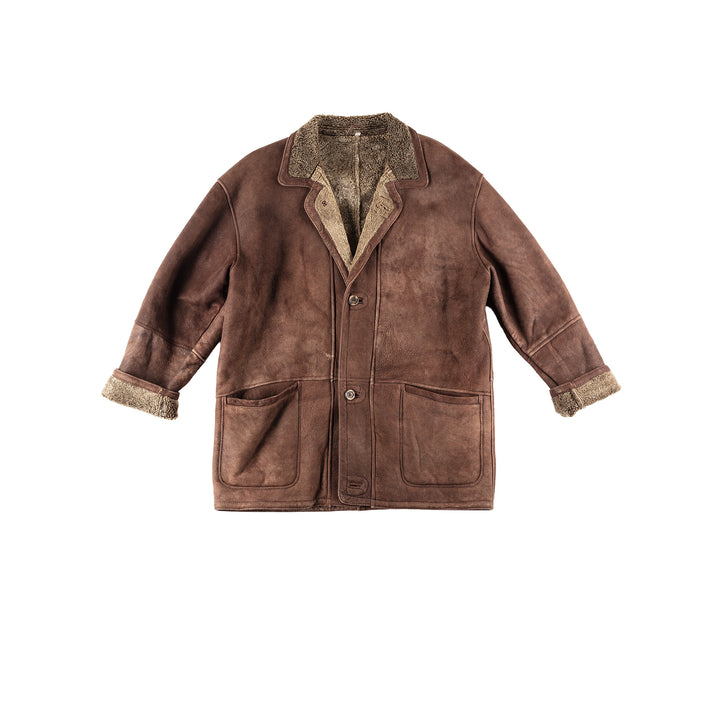 Vintage 80's Men Sheepskin Coat in Brown