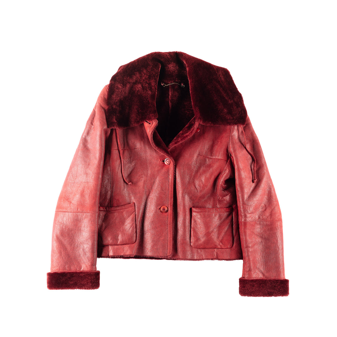 Vintage 90's Women Sheepskin Jacket in Red