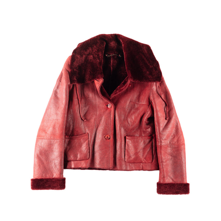 Vintage 90's Women Sheepskin Jacket in Red