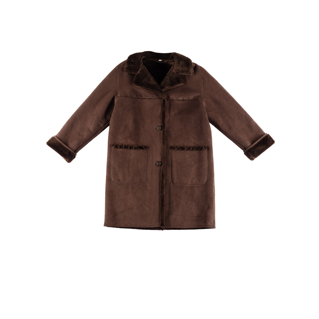 Vintage 80's Women Faux Sheepskin Coat in BrownMN424